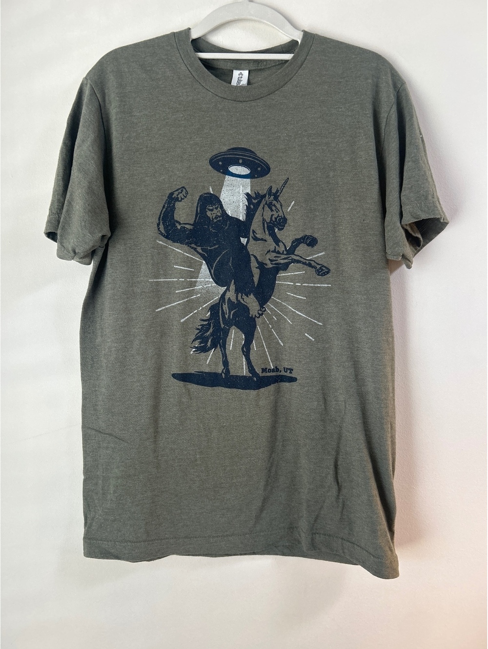 Moab, UT Graphic T-Shirt with Bigfoot and Unicorn Design